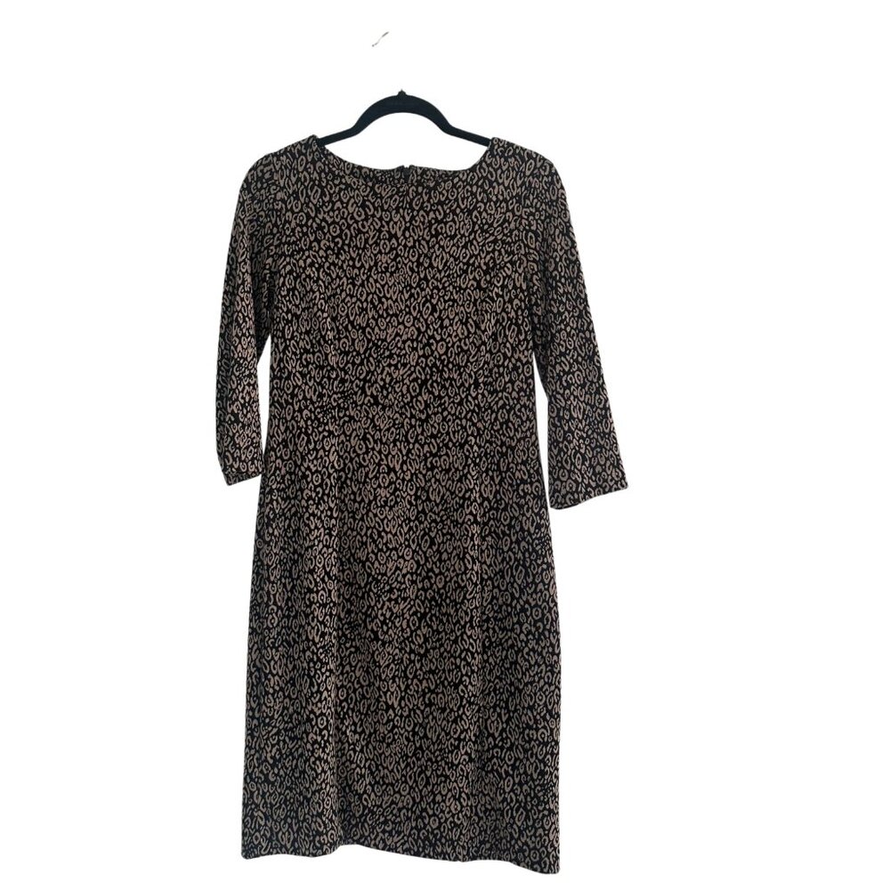 Chico's So Slimming Leopard Print Knit Dress 3/4 Sleeve Built-In Shaper Size 0